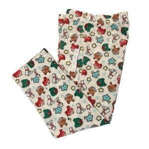 🆕 Men’s Off White Colorful Holiday Fleece Print Elastic Waist PJ Bottoms Size L